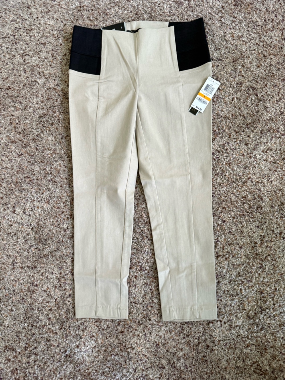 Thalia Sodi Beige Capri Pants with Black Stretch Waist